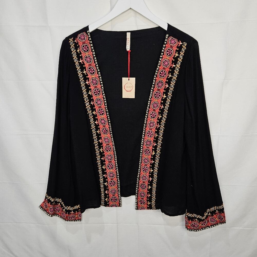 Raga [Sample] Sienne Jacket Open Front Black Pink Long Sleeve Floral Small